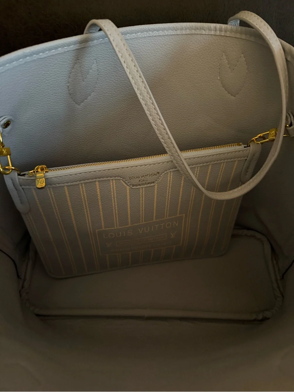 Leather Tote Bag in Brown with Blue Trim